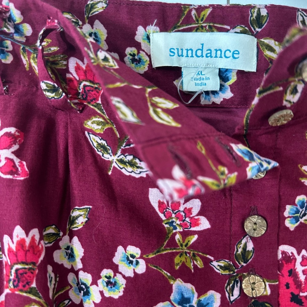 Sundance Womens XL Burgundy Floral Cotton Button Front Midi Skirt with Pockets - Picture 2 of 9
